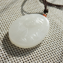 Dialect Hetian Jade 600 yuan explosive loss boutique pendant Laokeng Qinghai material sheep fat white lotus flower Guanyin brand pendant h