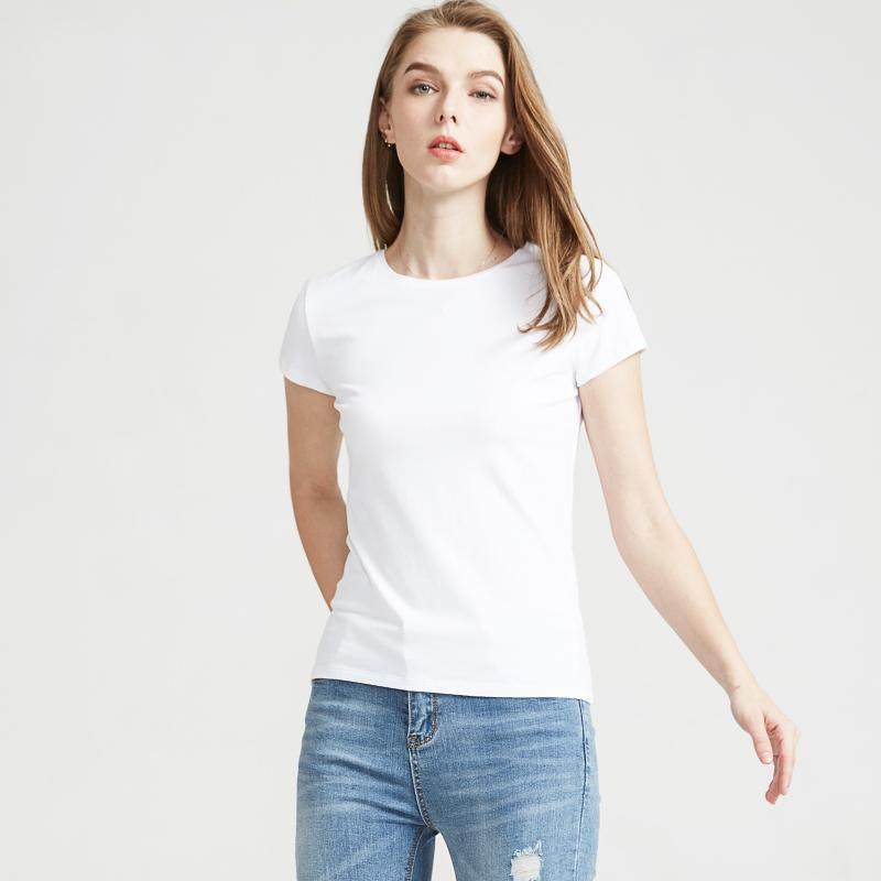 京莎欧美纯白色t恤女短袖春夏修身显瘦品质时尚简约百搭紧身体恤