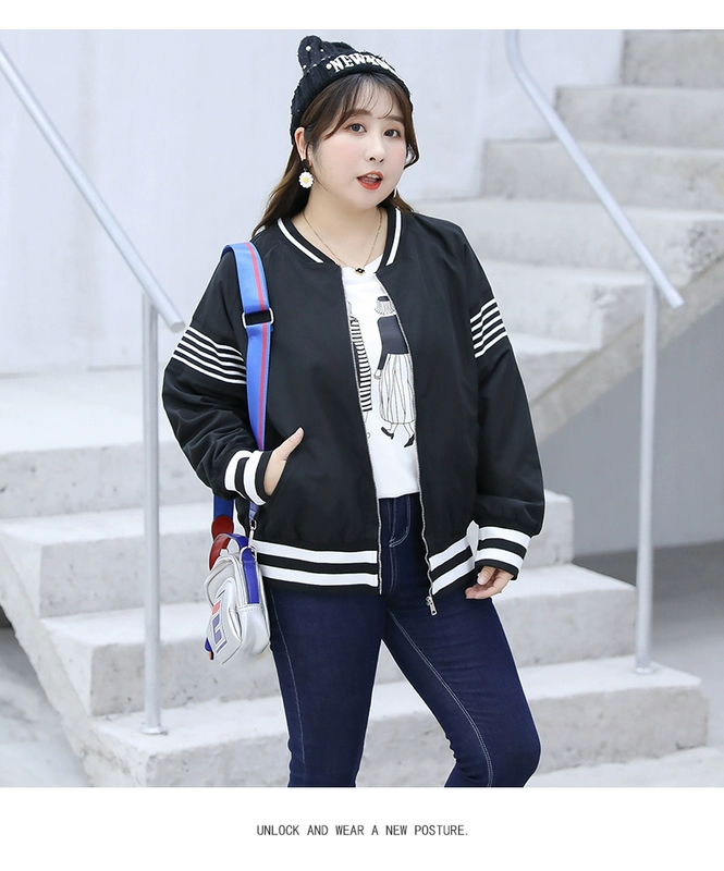 Fat Girl 2021 Sản phẩm mới cho mùa thu Fat Sister MM Plus Fat Plus Size Đồng phục bóng chày nữ dài trung bình Áo khoác ngắn - Áo khoác ngắn