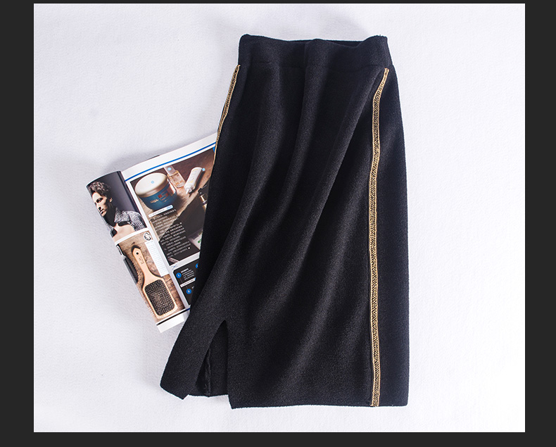 女士一步裙直筒裙针织后开叉半身裙秋冬天裙子