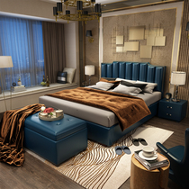 New villa sample homeowner bedroom Qi edge leather bed size apartment double soft bed soft bag bed furniture Nordic furniture