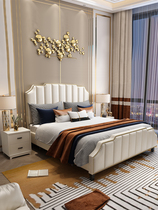 Postmodern simple and light luxury ins net red leather bed Master bedroom double 2 meters 2 2 meters large bed Italian fashion wedding bed