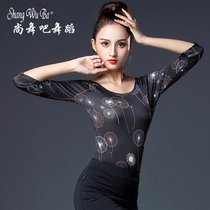 Shang Dancing Bar National Standard Dance Top New Print Mid-Sleeve Latin Dance Practice Women Adult Friendship Modern Dance Costume