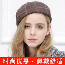 Net red beret children autumn and winter New Korean version of retro painter hat Japanese Plaid soft sister Joker Bud hat