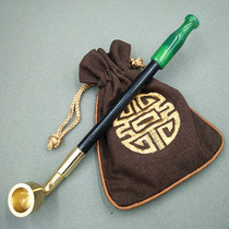 Old-fashioned handmade cigarette bag pot agate mouth dry smoke bag solid wood cigarette bag Rod men Old Man pure copper traditional pipe