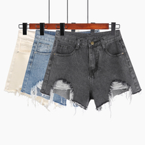 Smoky gray denim shorts womens 2020 Summer new Korean chic loose thin a-shaped high waist wide legs hot pants