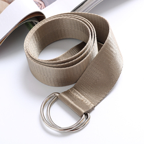 Double ring round buckle belt womens Korean simple and versatile jeans belt Metal ring Korean version of student canvas pants belt