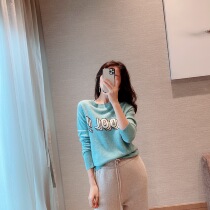 New clothes room French temperament round neck loose smudged hanging wool letter cashmere sweater