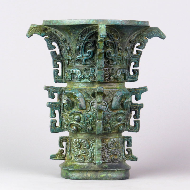 中国古玩 青銅製 饕餮文双耳三足蓋物 饕餮獣文方形盉 文化遺産オンライン