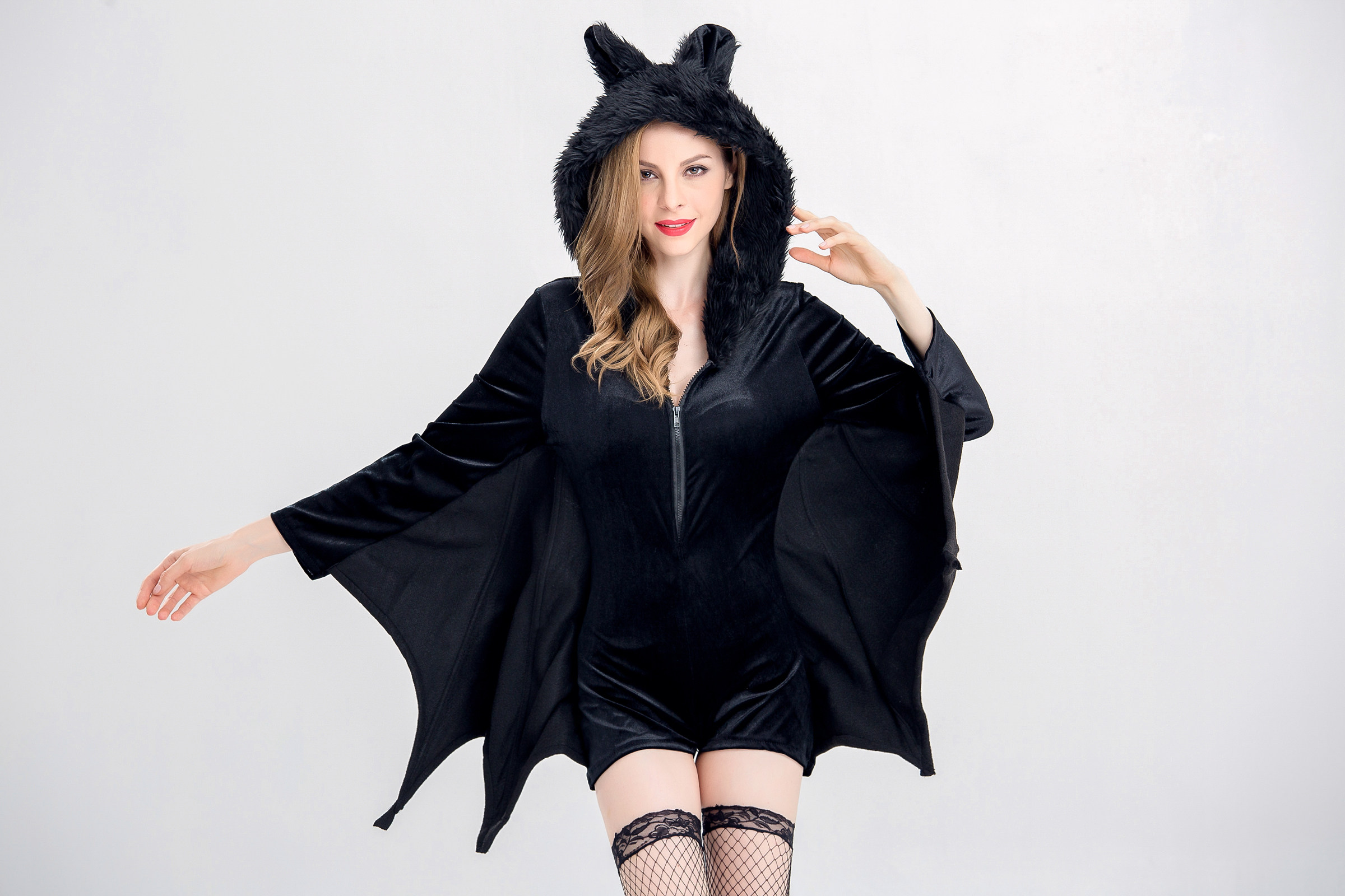 万圣节 halloween恶魔装女巫装女王装cosplay吸血鬼 黑色蝙蝠服装