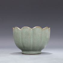 Songguan kiln sky green glaze carved lotus petal pattern Lotus Flower Bowl warm bowl antique porcelain antique antique porcelain collection
