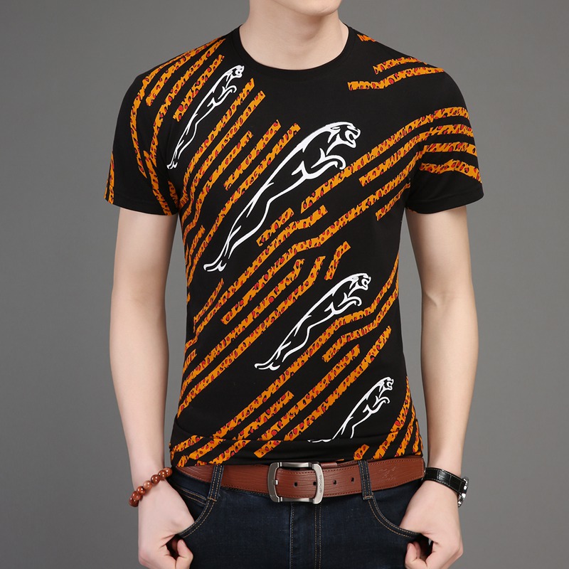 程浩男装四钻个性青年捷豹图案印花t恤舒适.