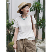 No short sleeve T-shirt with Japanese and paper organic cotton sand cool and comfortable collar side