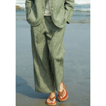 No Good See City Tweed Green White Loose Straight Barrel Casual Pants Woman Loose Pituality Linen Pants (told)