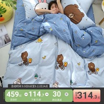 Brown Bear Grinding Four Piece Set Cartoon Cotton Kit Bedding Cartoon Three Piece Set Leisure Holiday