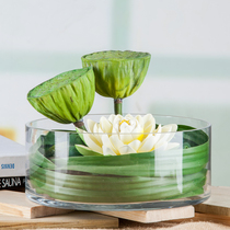 Glass flower pot new Chinese transparent fish tank daffodil Basin Water Lily duckweed bowl lotus basin floating water candle oblate vase