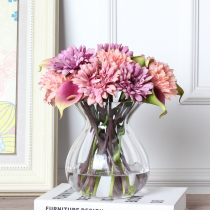 Vase ornaments living room flower arrangement green fresh European transparent glass simple countertop flower table decoration