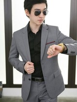 Autumn and winter mens suit Korean version of slim suit suit suit suit British business leisure Gray two buckle professional overalls