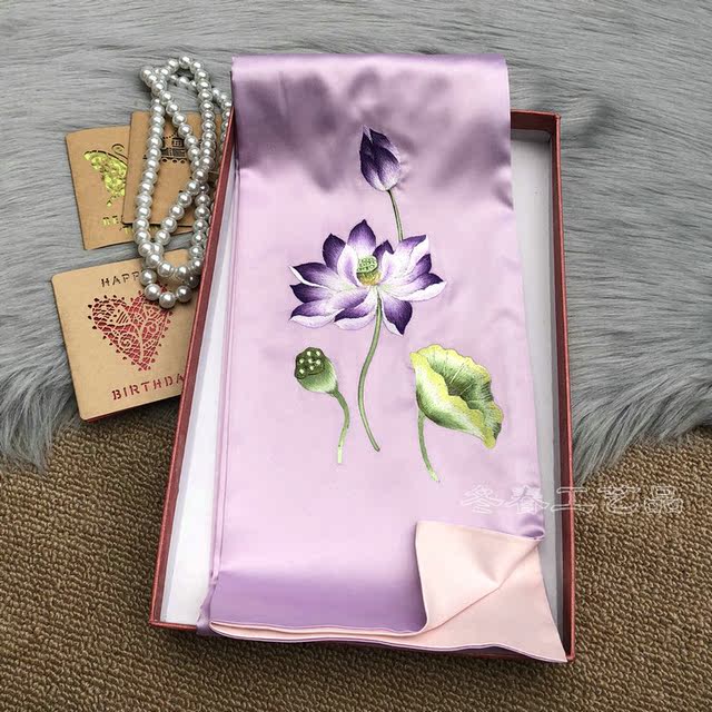 ການສົ່ງເສີມການສູນເສຍການສູນເສຍ Suzhou embroidery Su embroidery silk scarf Magnolia ດອກໄມ້ຢູ່ຕ່າງປະເທດຂອງປະທານແຫ່ງຍາວແມ່ຍິງຜ້າພັນຄໍ Suzhou ພິເສດ