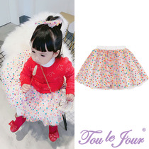 Toulejour hot sale girl dress sweet rainbow candy print mesh gauze puffy princess dress Tutu skirt