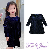 Toulejour daughter childrens clothing autumn shiny full background blue purple gold velvet long sleeve dress