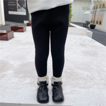 Xiaobaojia 2021 Winter New Korean Edition Baby Girl Woolen Pit Strips with Velvet Wood Ear Slim Slim Slim Leggings