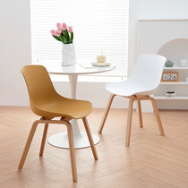 Nordic simple ins backrest plastic dining chair fabric small apartment net red solid wood chair cafe color desk chair