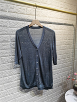 2566 Womens Light Gray Short Sleeve Slight Thin Knitting Cardigan