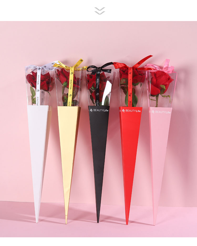 pvc款鲜花单枝花束礼盒康乃馨单只玫瑰包装盒花店用单支盒包花盒