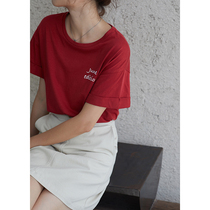 MISAZcollection of summer colors loose and thin letter printing short-sleeved T-shirt red and white