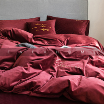 FAFAHOME Simple embroidery new wedding red wedding bed four-piece wedding autumn and winter thickening and keeping warm