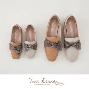 TREEHOUSE官网 休闲蝴蝶结百搭女童公主鞋方头单鞋母女低跟亲子鞋
