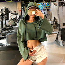 Wang umi fashion sweater trend casual loose hooded pullover short section exposed umbilical wear fitness sportswear women spring
