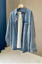 Quality sense seconds kill the cool denim shirt twill texture old wear loose long sleeve casual versatile