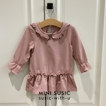 80-120 Girls Cotton Rubber Powder Long Sleeve Dress