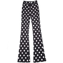 2022 Upgrade explicit black and white vertical stripe retro repaired body large horn wave point lengthened ice silk cotton pituitary pants