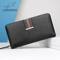 Business men's clutch leather handbag casual clip bag horizontal long wallet top layer leather clutch bag