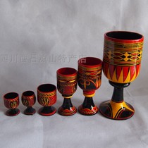 Sichuan Xichang Liangshan specialty Yi lacquerware log high-legged wine glasses Handicrafts Wen play wine ornaments