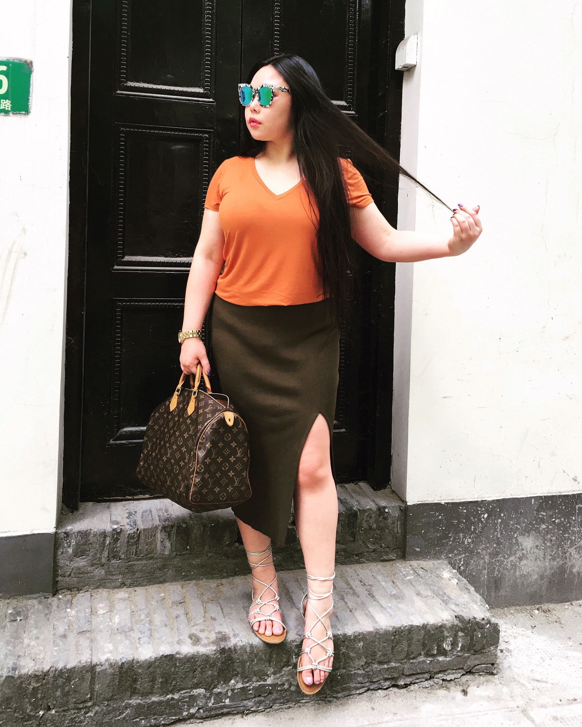 miss biggie 欧美大码显瘦百搭罗纹针织开衩半裙 200斤可穿 两色