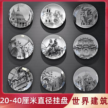 Black and white architectural decoration painting plate hanging plate Hotel bar KTV wall background wall Living room dining room European decoration disc