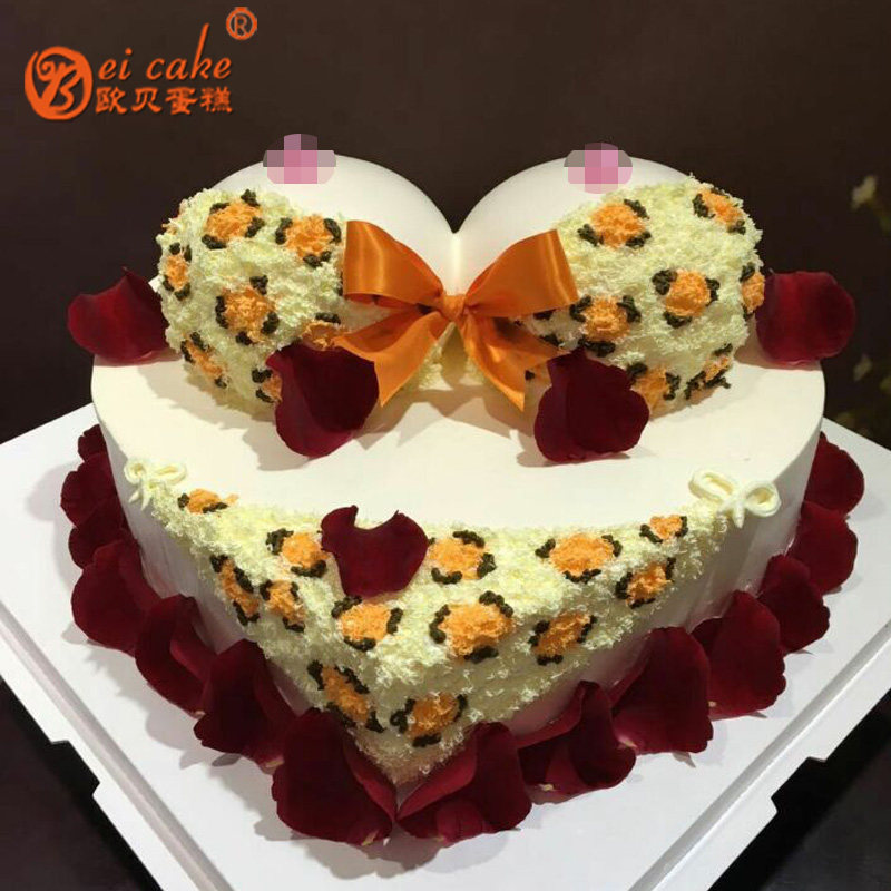 定制 豹纹波霸翻糖比基尼情侣生日蛋糕欧贝实体店上海苏州同城速递