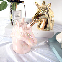 Nordic ins pearl glaze Unicorn ornaments piggy bank Gold pearl powder symphony ceramic Unicorn piggy bank