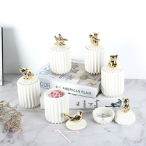 Nordic soft gold ceramic cotton swab jar Jewelry box Candy box Rabbit bear Squirrel cotton swab box Ring box
