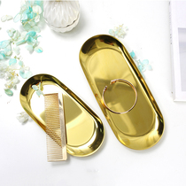Nordic gradient gold oval storage plate Brass metal tray Jewelry ornaments storage tray Photography props