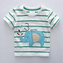 Childrens baby striped T-shirt summer stretch cotton soft Elephant 1-2-3-4-5-6-year-old men and women small and medium childrens clothing