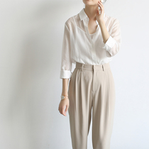 LIMONN dangling commuter high-waisted pants casual pants slim nine-point pants suit pants womens pipe pants autumn