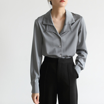 LIMONN gray blue light cooked satin shirt female design sense niche commuter temperament OL business attire top summer summer