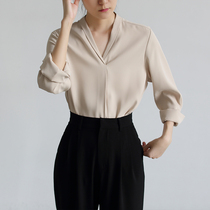 LIMONN autumn design sense niche V collar long sleeve ol shirt temperament elegant light familiar professional loose shirt