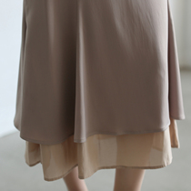 LIMONN champagne commuter high waist double fishtail skirt temperament multi-slice split temperament chic fashionable woman