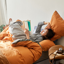 The four - piece set of cotton - washing cotton 100 pure cotton - colored double - punched button bedding three - piece sets